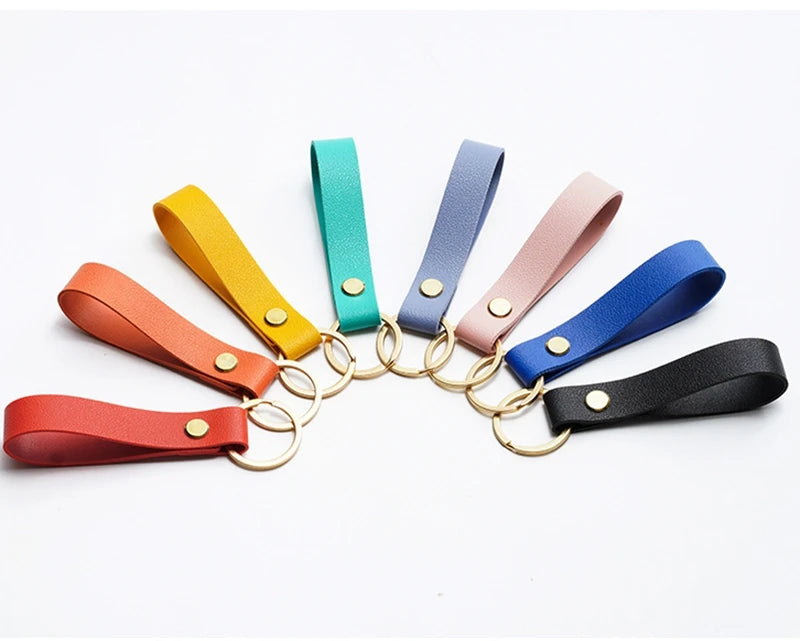 8 Colors PU Leather Keychain Business Gift Leather Key Chain Men Women Car Strap Waist Wallet KeyChains Keyrings