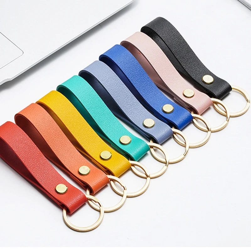 8 Colors PU Leather Keychain Business Gift Leather Key Chain Men Women Car Strap Waist Wallet KeyChains Keyrings