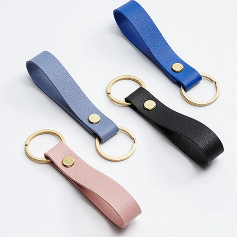 8 Colors PU Leather Keychain Business Gift Leather Key Chain Men Women Car Strap Waist Wallet KeyChains Keyrings